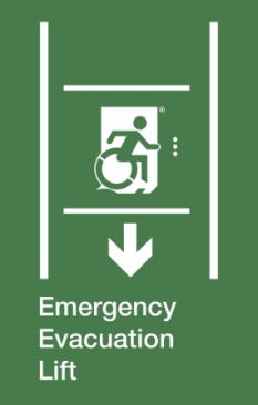 Emergency Evacuation Lift Wheelie Man Right Hand Down Arrow Exit Sign Project Wheelchair Accessible Means of Egress Icon